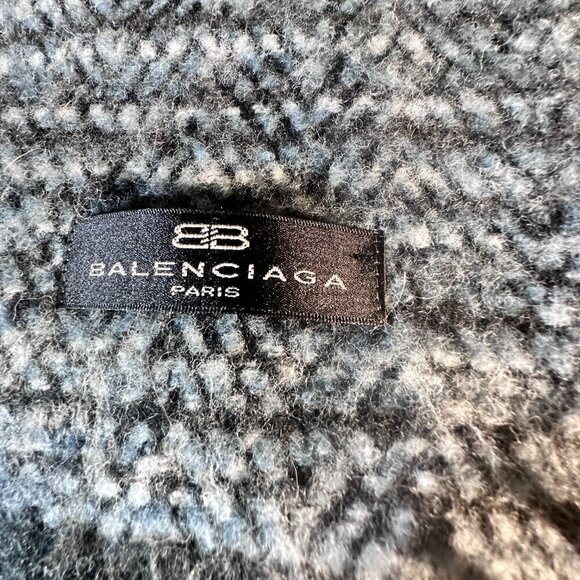 Balenciaga Scarf  Unisex Black Gray Tweed Black BLue Gray Herringbone Chevron - Picture 4 of 11